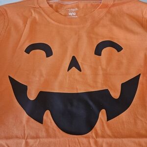 Carter's Orange Pumpkin Face Halloween Shirt Size 10-12 NWT